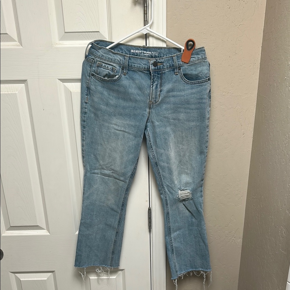 Women's Old Navy Distressed Blue Jeans, Frayed Hem, Size 6